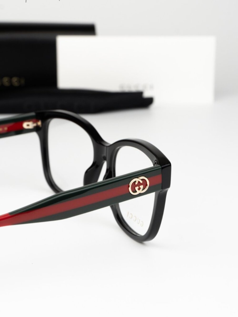 Gucci Women Eyeglasses Black Green Demo Square GG0038ONN 001 NEW AUTHENTIC - Picture 4 of 7